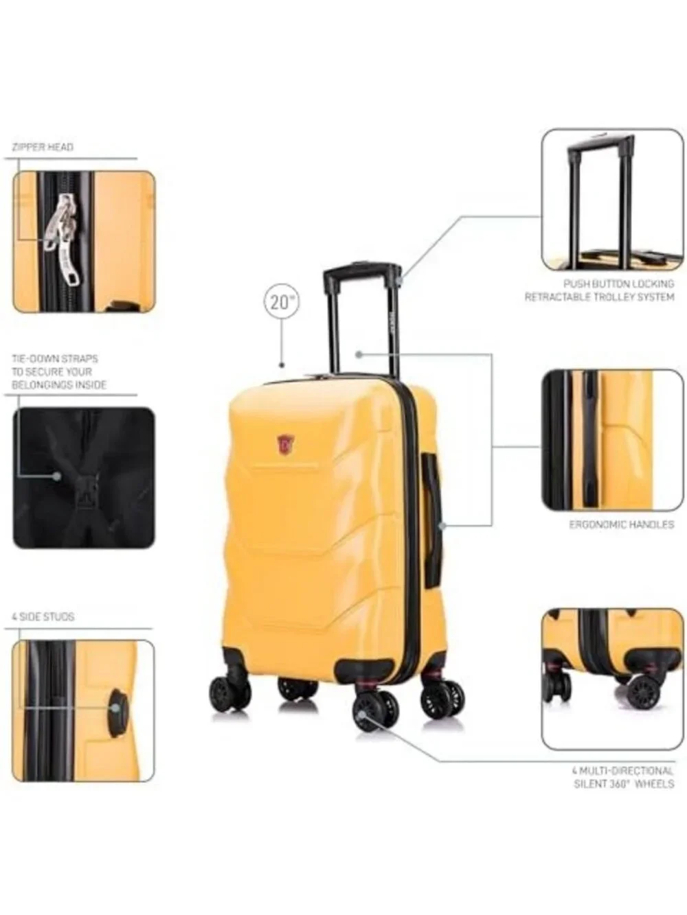 Lightweight 20-Inch Hardside Spinner Carry-On Luggage - Mustard Yellow Travel
